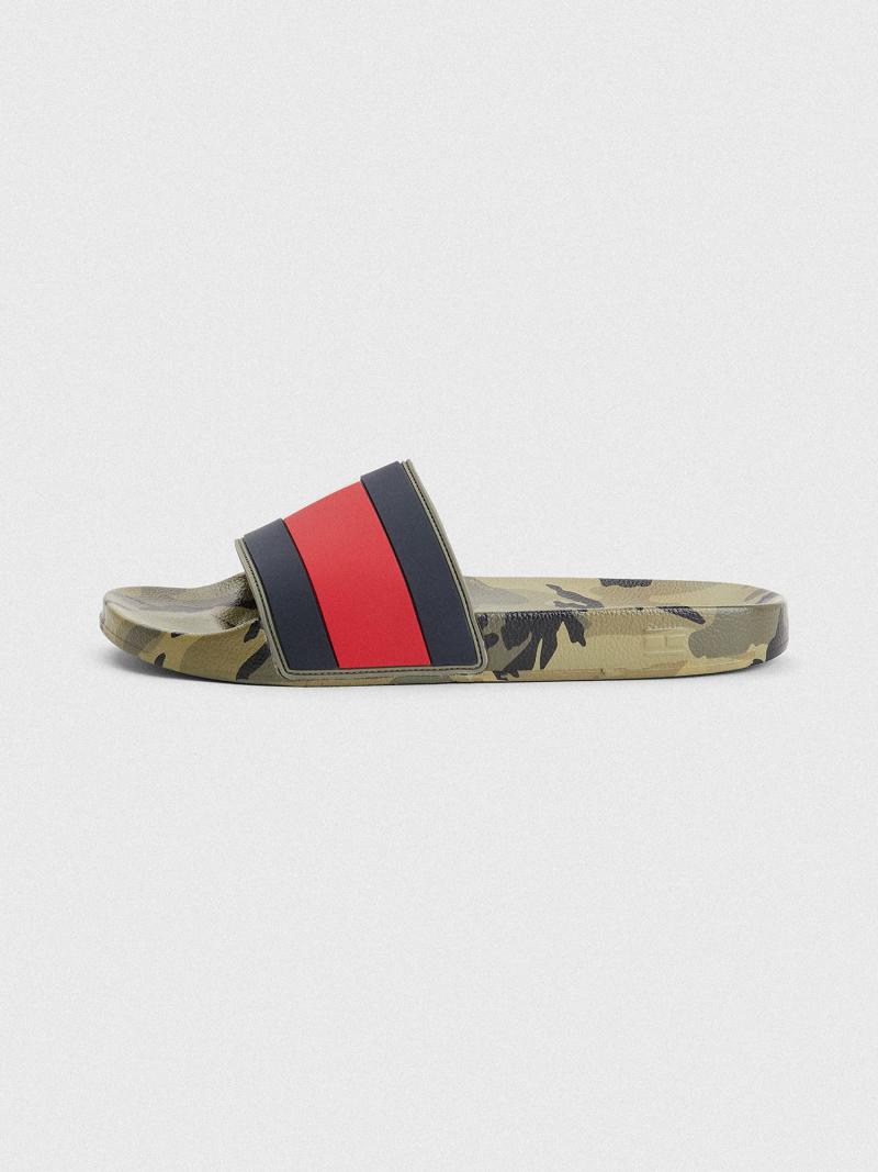 Férfi Tommy Hilfiger Camo pool Sandal Olivazöld | HU 1431QMA